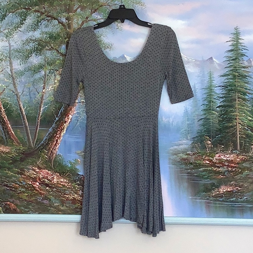 Grey Mini Skater Dress with Black Polka Dots